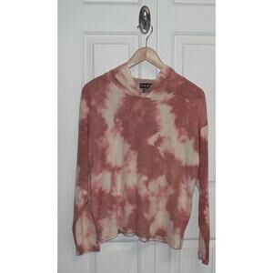 CENY Womens Cozy Brushed Knit Long Sleeve Pullover Hoodie in Rust Tie Dye XSmall